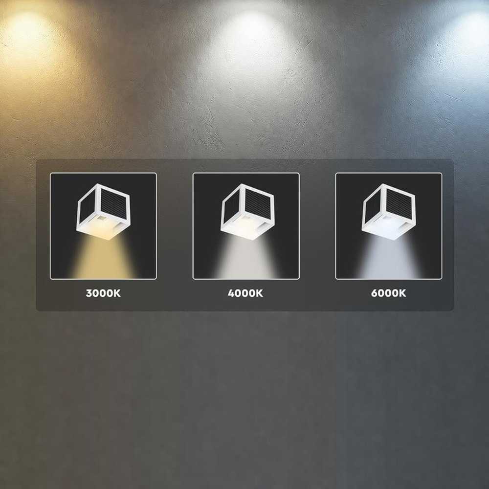 Sieninis šviestuvas 9W LED sieninis įkraunamas šviestuvas su saulės baterija ir judesio davikliu, baltas, 3000/4000/6000K, IP65