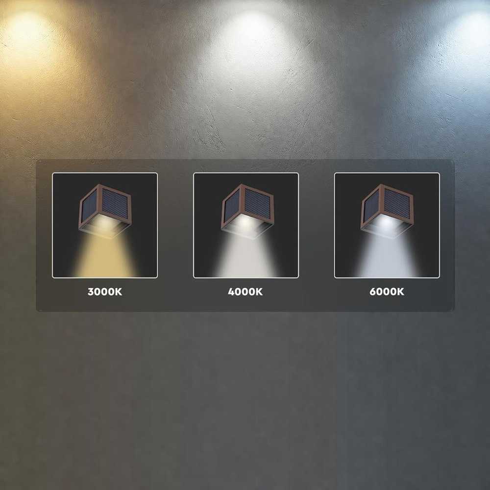Sieninis šviestuvas 9W LED sieninis įkraunamas šviestuvas su saulės baterija ir judesio davikliu, rudas, 3000/4000/6000K, IP65