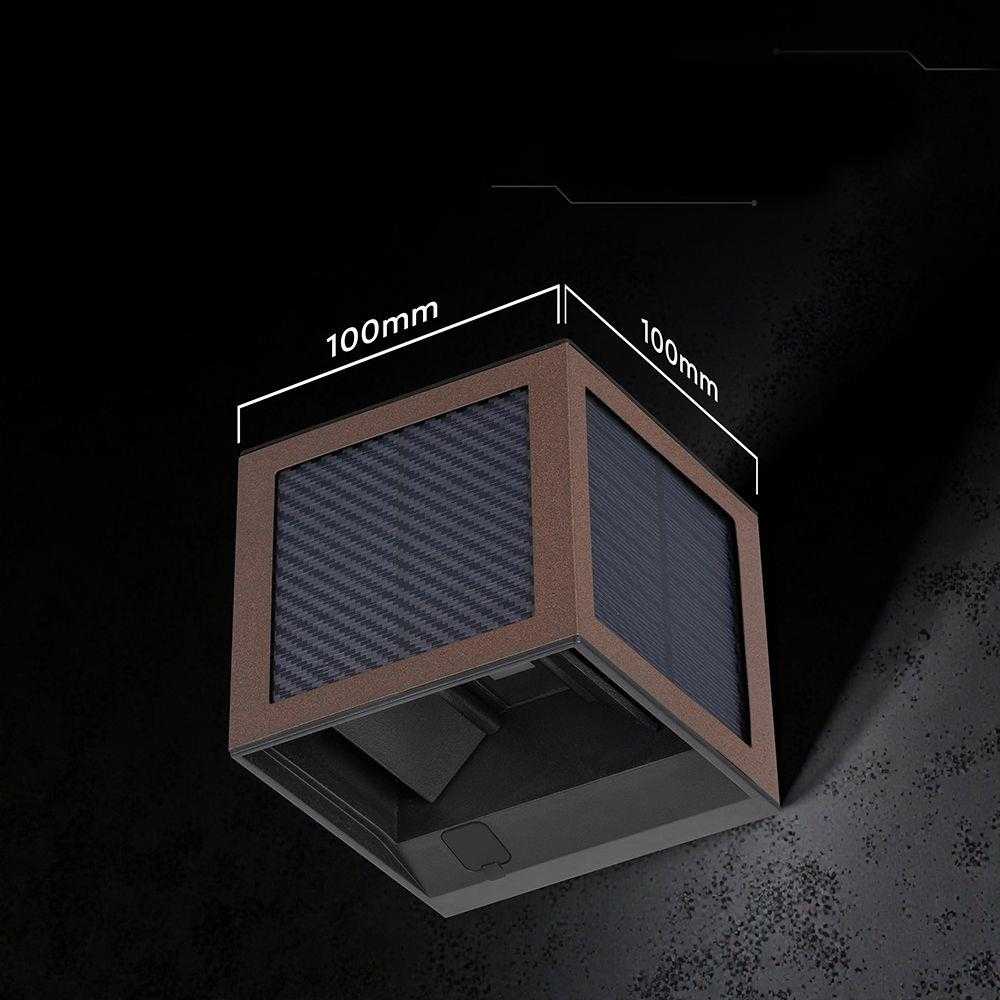 Sieninis šviestuvas 9W LED sieninis įkraunamas šviestuvas su saulės baterija ir judesio davikliu, rudas, 3000/4000/6000K, IP65