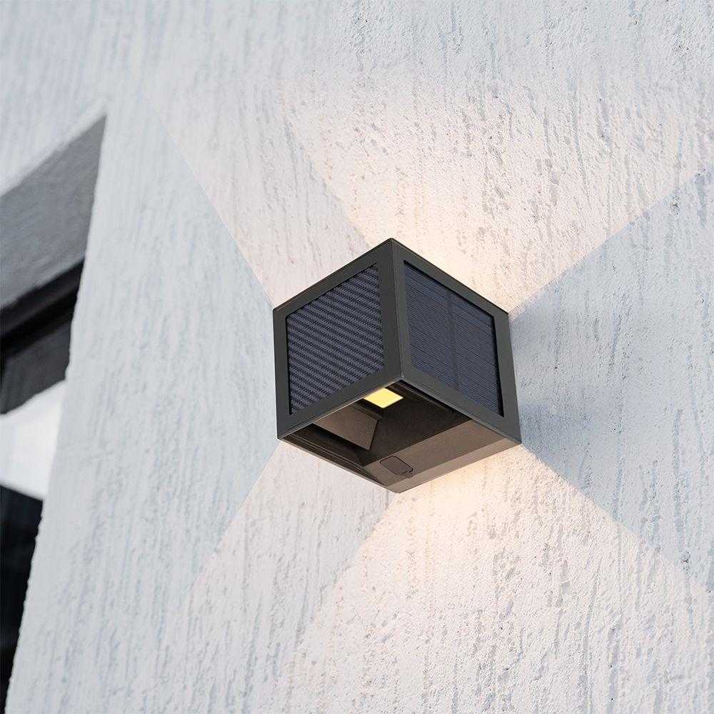 Sieninis šviestuvas 9W LED sieninis įkraunamas šviestuvas su saulės baterija ir judesio davikliu, juodas, 3000/4000/6000K, IP65