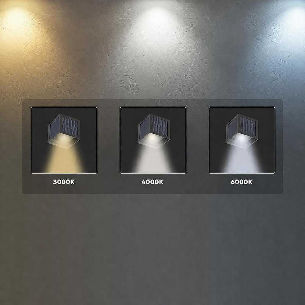 Sieninis šviestuvas 9W LED sieninis įkraunamas šviestuvas su saulės baterija ir judesio davikliu, juodas, 3000/4000/6000K, IP65