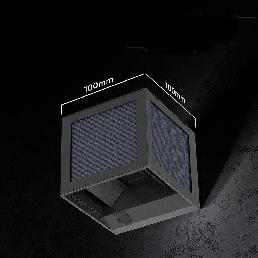Sieninis šviestuvas 9W LED sieninis įkraunamas šviestuvas su saulės baterija ir judesio davikliu, juodas, 3000/4000/6000K, IP65