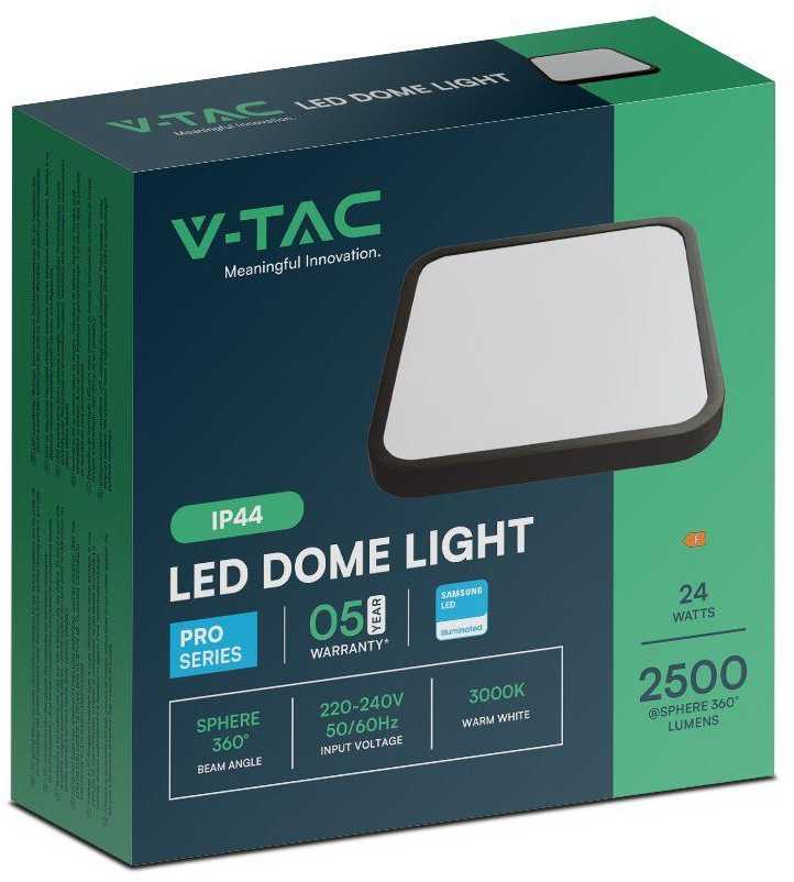 Lubinis šviestuvas V-tac 24W LED paviršinis šviestuvas, kvadratinis, juodas, 4000K, IP44, SAMSUNG LED chip