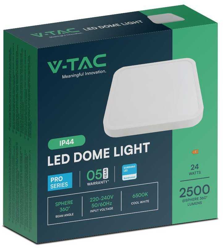 Lubinis šviestuvas V-tac 24W LED paviršinis šviestuvas, kvadratinis, baltas, 6500K, IP44, SAMSUNG LED chip