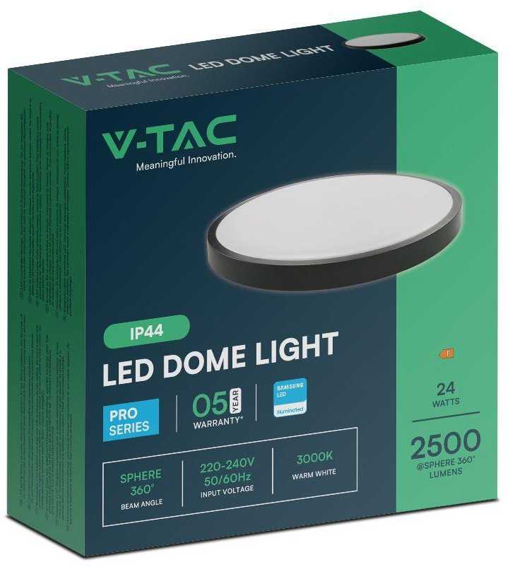 Lubinis šviestuvas V-tac 24W LED paviršinis šviestuvas, juodas, 6500K, IP44, SAMSUNG LED chip