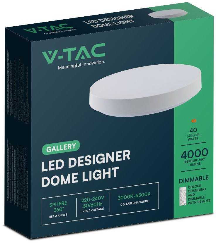 Lubinis šviestuvas V-tac 30/60W LED paviršinis šviestuvas, baltas, 3000/4000/6500K, dimeriuojamas, ELEGANT dangtelis