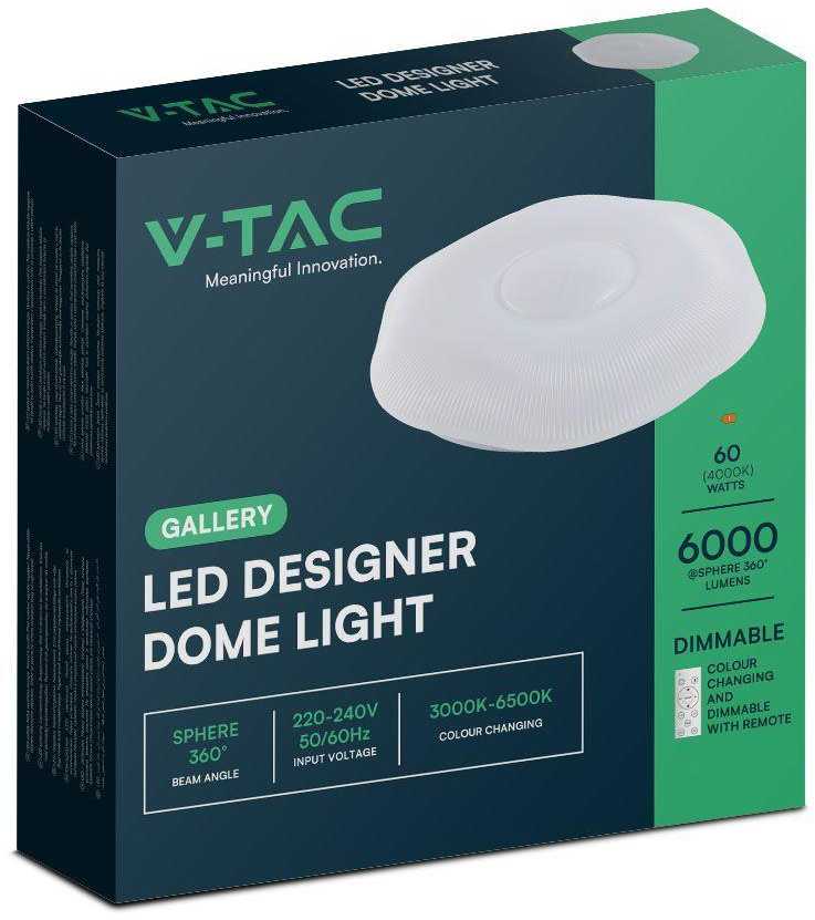 Lubinis šviestuvas V-tac 30/60W LED paviršinis šviestuvas, baltas, 3000/4000/6500K, dimeriuojamas, PLUM BLOSSOM dangtelis