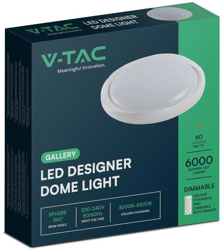 Lubinis šviestuvas V-tac 30/60W LED paviršinis šviestuvas, baltas, 3000/4000/6500K, dimeriuojamas, CYCLONE dangtelis