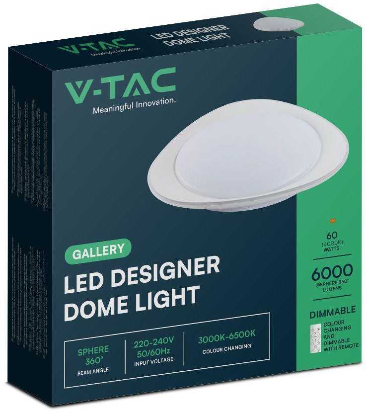 Lubinis šviestuvas V-tac 30/60W LED paviršinis šviestuvas, baltas, 3000/4000/6500K, dimeriuojamas, PHANTOM dangtelis
