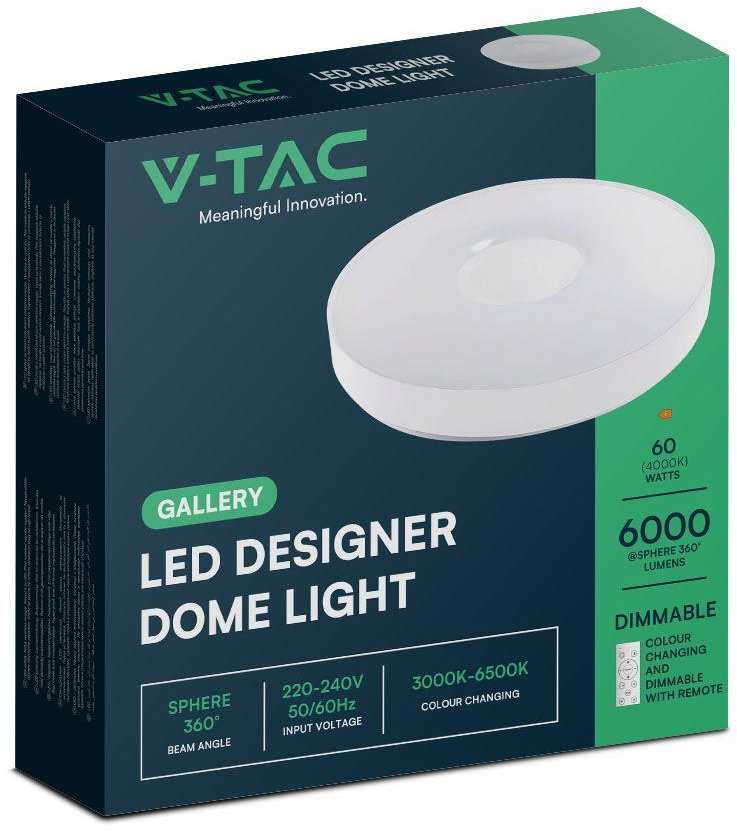 Lubinis šviestuvas V-tac 30/60W LED paviršinis šviestuvas, baltas, 3000/4000/6500K, dimeriuojamas, VICTORY dangtelis