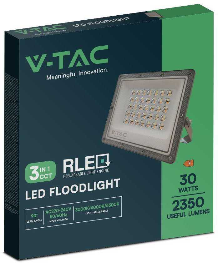 V-tac 30W LED prožektorius, pilkas, 3000/4000/6500K