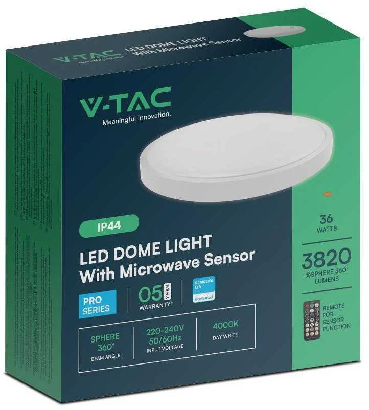 Lubinis šviestuvas V-tac 36W LED paviršinis šviestuvas, baltas, 4000K, IP44, SAMSUNG LED chip, su judesio davikliu