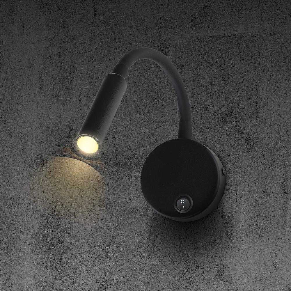 3W LED sieninis šviestuvas - skaitymo lempa, juodas, 3000K, CREE LED chip