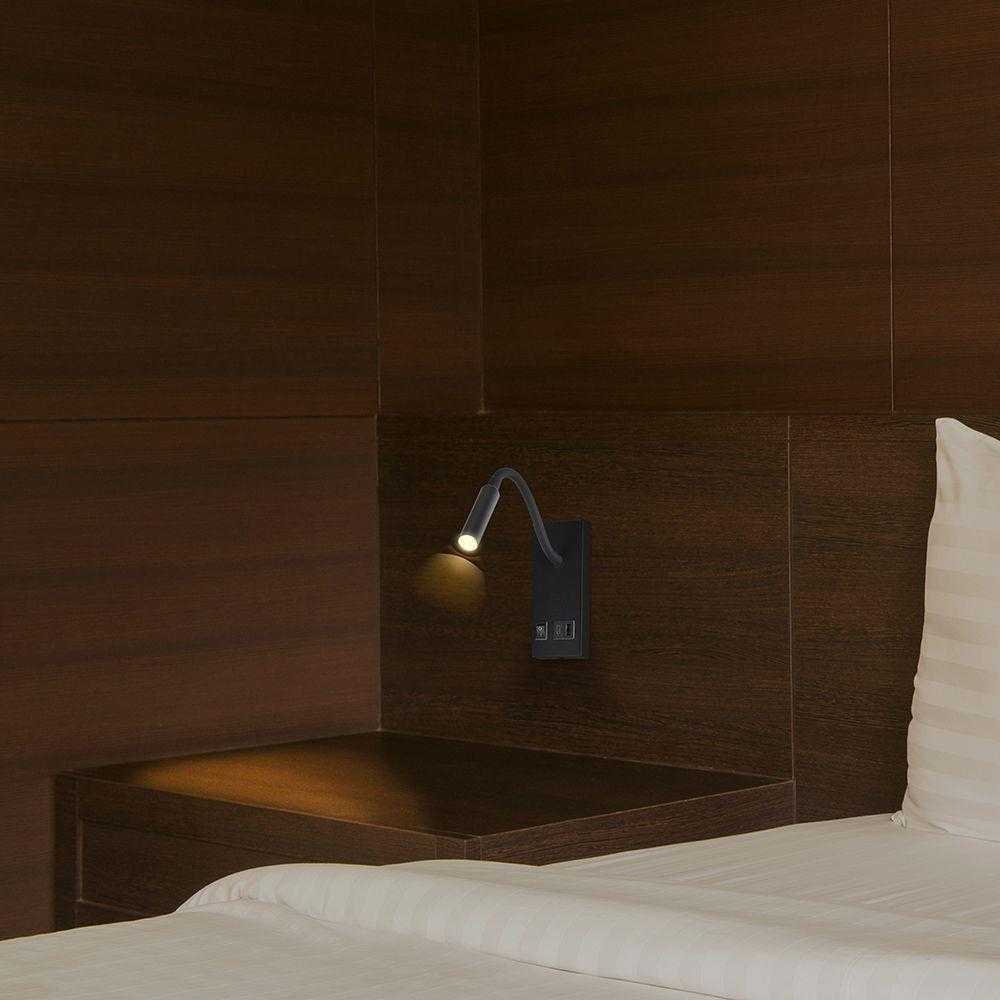 3W LED sieninis šviestuvas - skaitymo lempa, juodas, 3000K, su USB/PD jungtimi, CREE LED chip