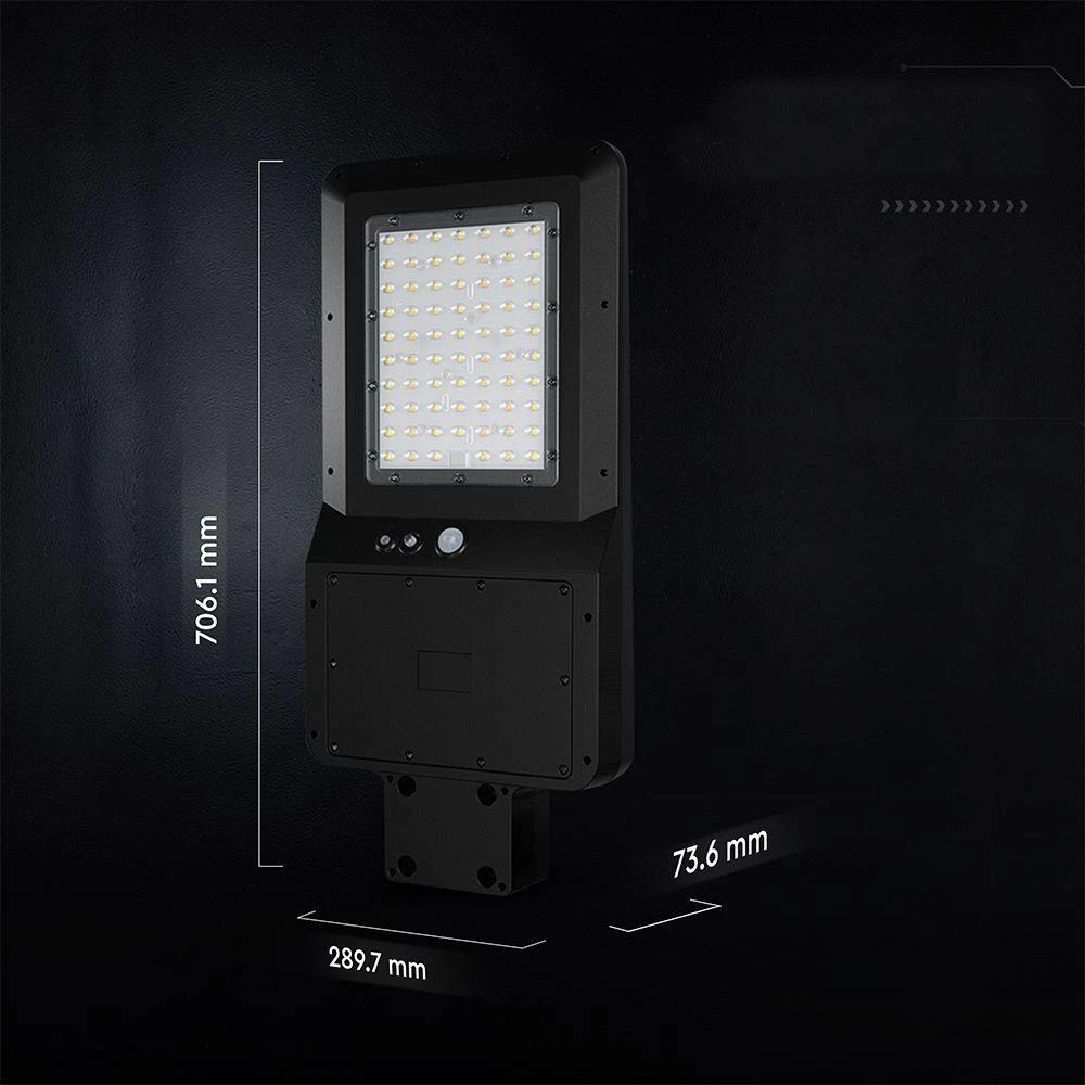 40W LED gatvės šviestuvas su saulės baterija ir judesio davikliu, juodas, 3000/4000/6000K, 140°x70°
