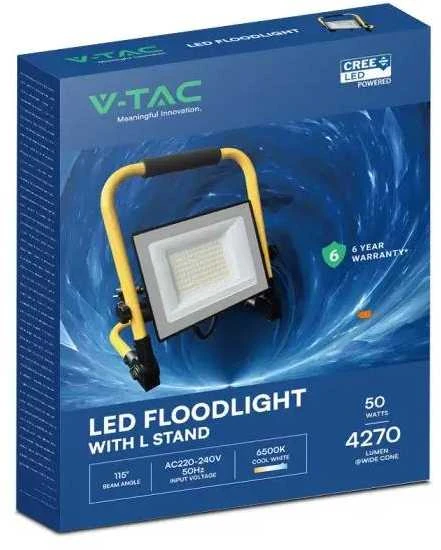 50W LED prožektorius su stovu, juodos/geltonos sp., 4000K, CREE LED chip
