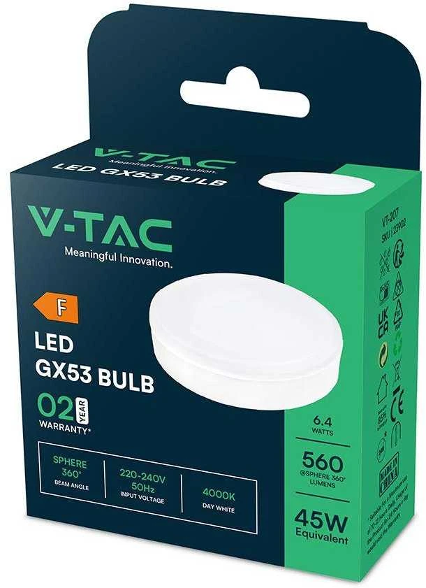 V-tac 6,4W LED lemputė, GX53, 4000K, 120°