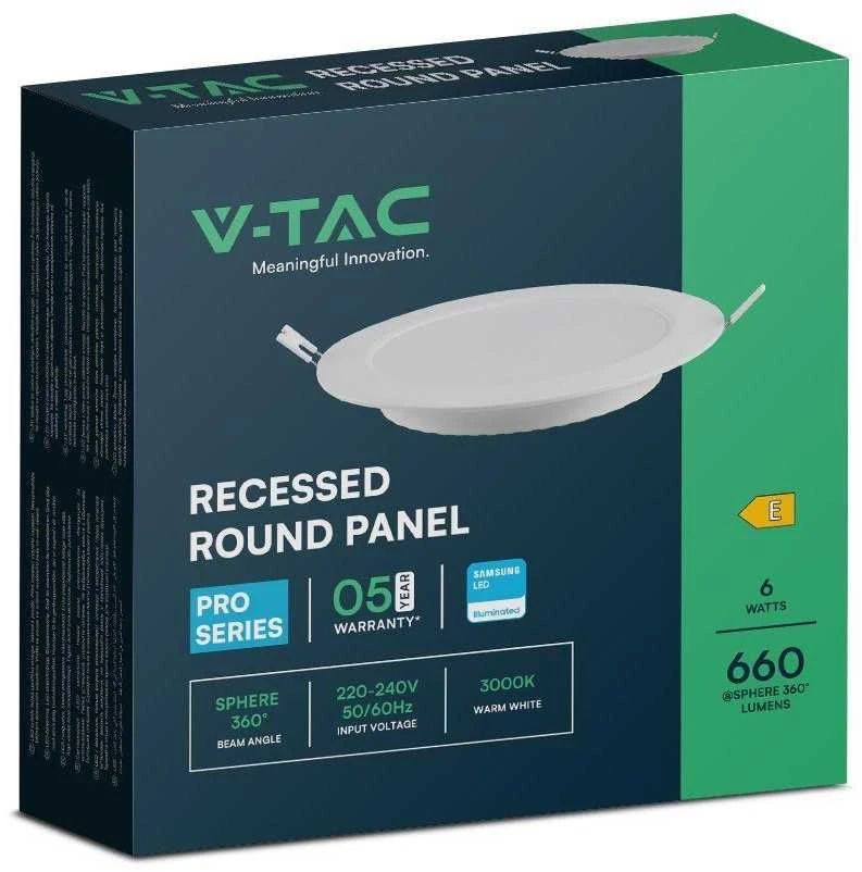 VTAC 6W LED įleidžiama panelė, balta, 3000K, SAMSUNG LED chip