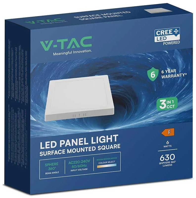 6W LED paviršinė panelė, balta, 3000/4000/6500K, CREE LED chip