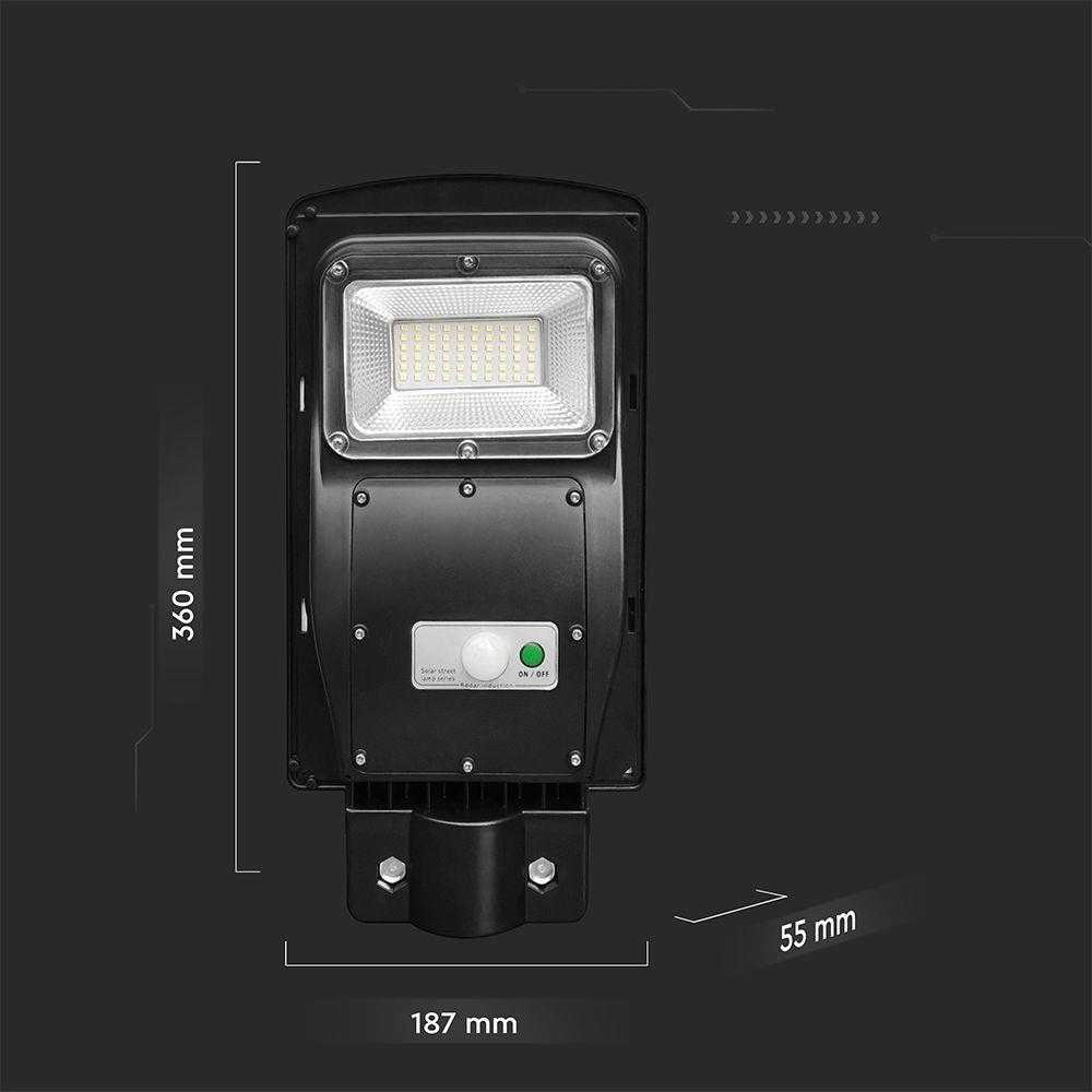 V-tac 6W LED gatvės šviestuvas su saulės baterija, juodas, 6000K