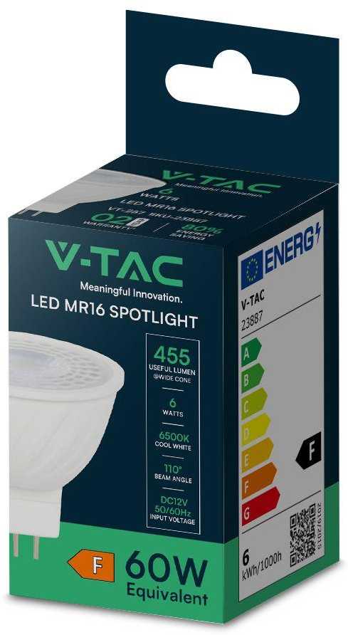 V-tac 6W LED lemputė, GU5.3, MR16, 6500K, 110°