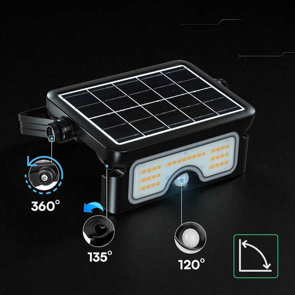 7W LED prožektorius su saulės baterija ir judesio davikliu, juodas, 3000/4000/6000K