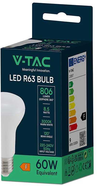 V-tac 8,5W LED lemputė, E27, R63, 3000K, 120°