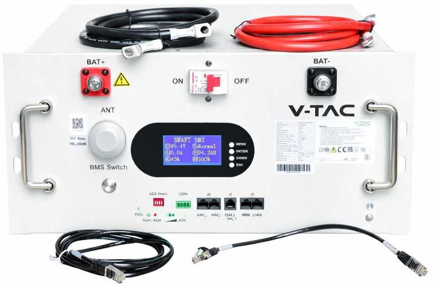 Magazyn bank energii V-TAC 9.6kWh 48V 200Ah LiFePO4 rack BMS obudowa balta VT-91600 10 lat gwarancji