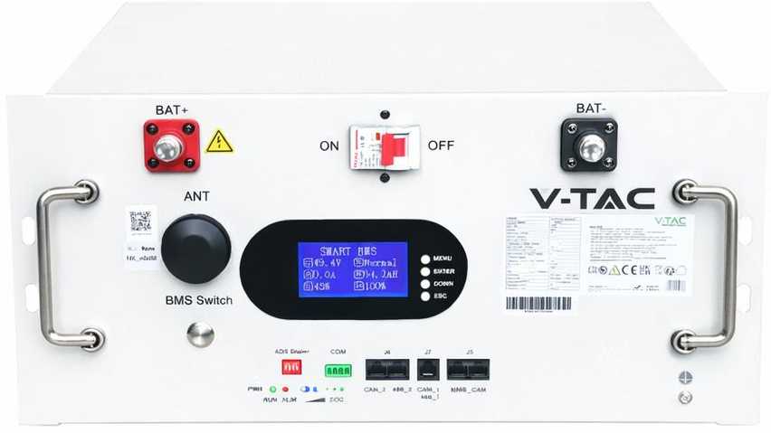 Magazyn bank energii V-TAC 9.6kWh 48V 200Ah LiFePO4 rack BMS obudowa balta VT-91600 10 lat gwarancji