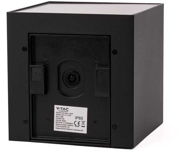 Sieninis šviestuvas V-tac 9W LED sieninis fasado šviestuvas su saulės baterija ir judesio davikliu, juodas, 3000/4000/5000K