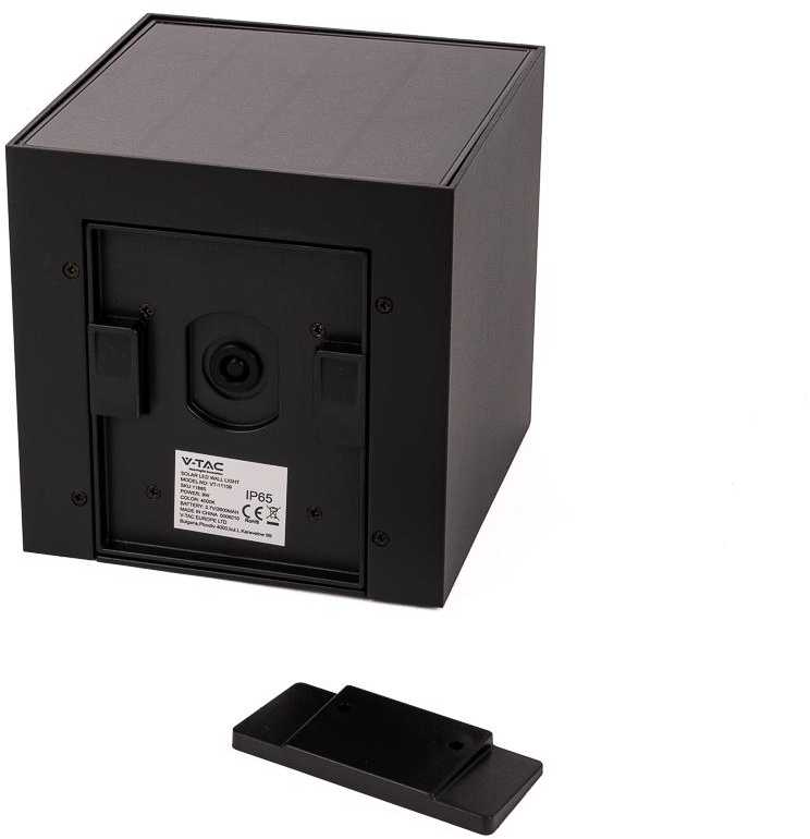 Sieninis šviestuvas V-tac 9W LED sieninis fasado šviestuvas su saulės baterija ir judesio davikliu, juodas, 3000/4000/5000K