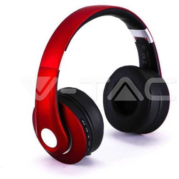 Bluetooth ausinės V-TAC, reguliuojamu lankeliu, raudonos spalvos.