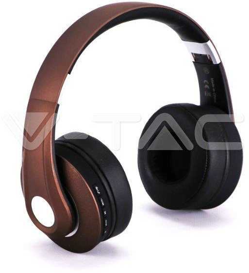Bluetooth ausinės V-TAC, reguliuojamu lankeliu, rudos spalvos.