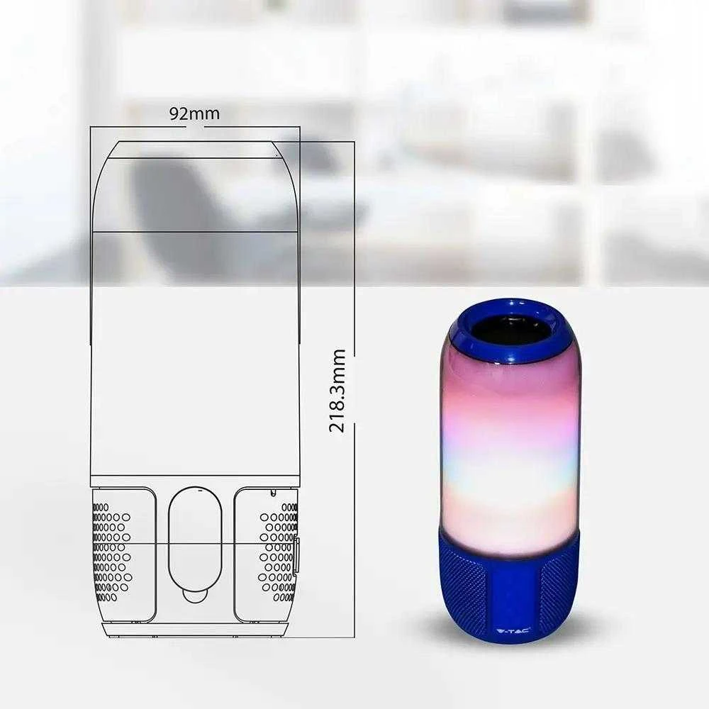 V-tac 6W Bluetooth kolonėlė su LED šviesomis, mėlyna, USB ir TF vieta, DC:5V