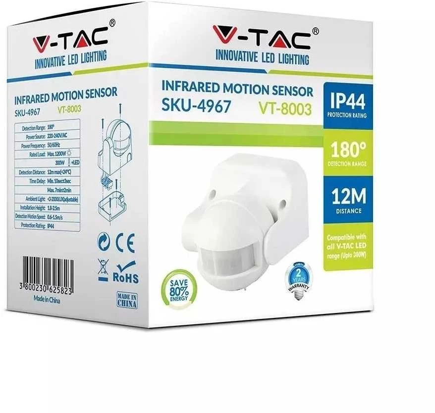 IR judesio daviklis V-TAC, montuojamas ant sienos 180°