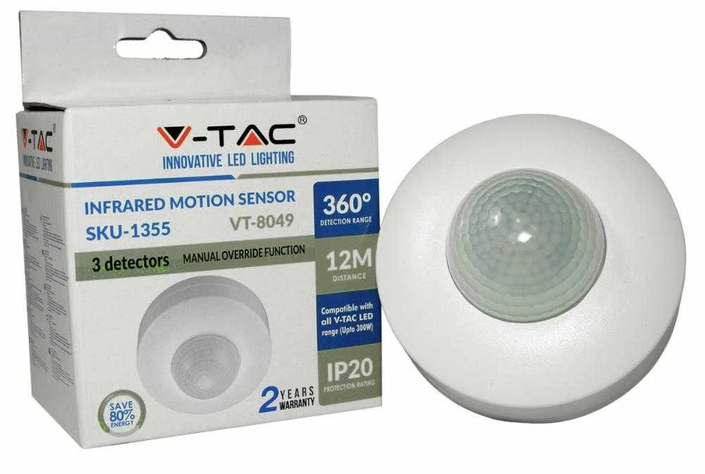 IR judesio daviklis V-TAC, montuojamas ant sienos 360°, baltas