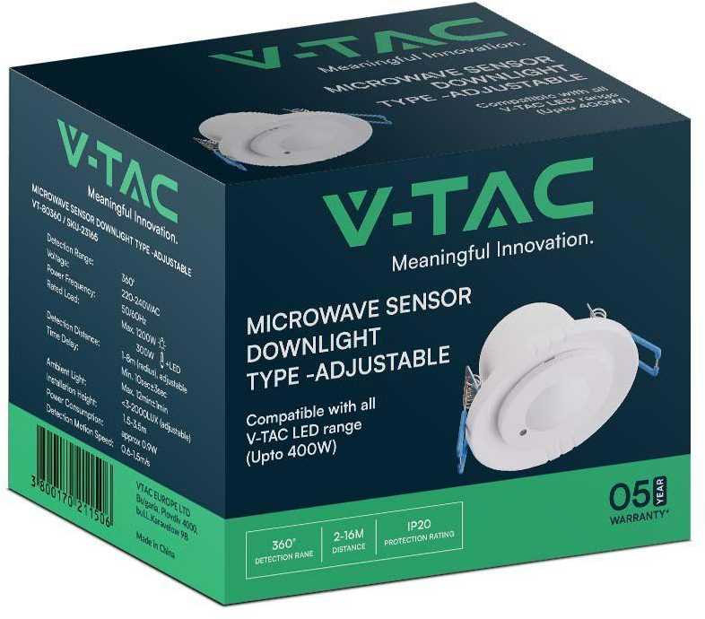 V-tac Mikrobangų įleidžiamas judesio daviklis, baltas, IP20
