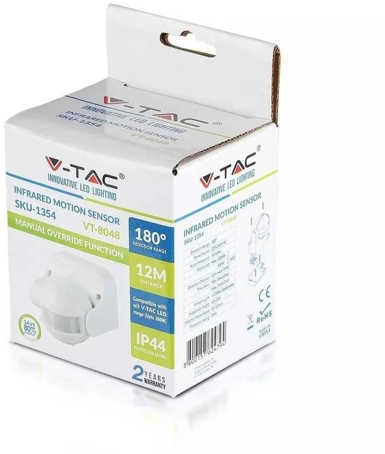 IR judesio daviklis V-TAC, montuojamas ant sienos 180°, baltas
