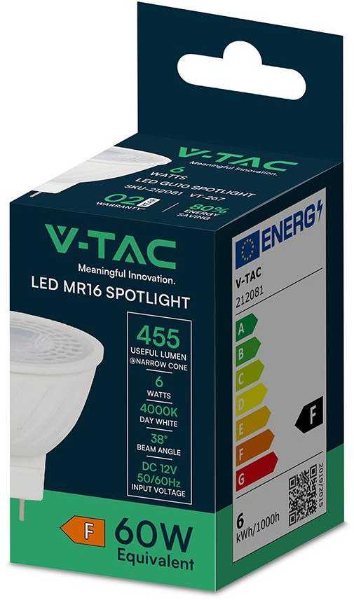 V-tac 6W LED lemputė, GU5.3, MR16, 4000K, 38°