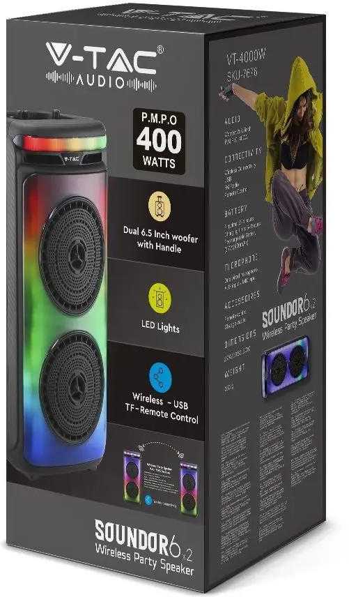400W įkraunama kolonėlė su mikrofonu, nuotolinio valdymo pulteliu, RGB LED