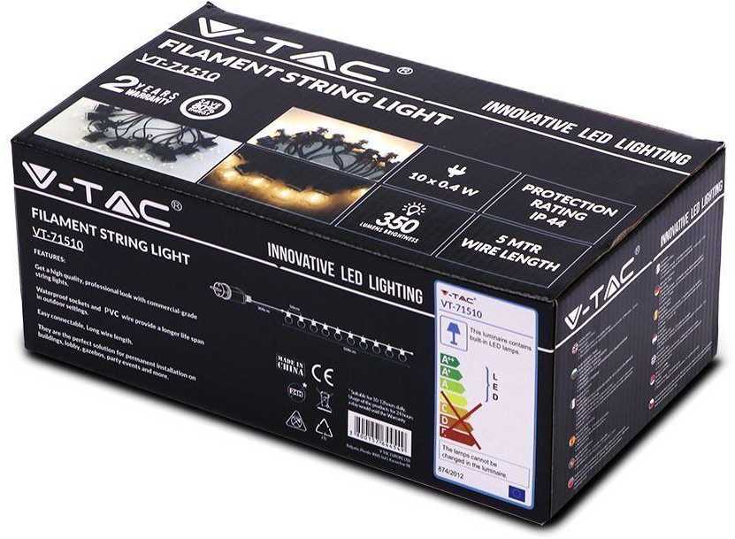 V-tac 0,60W lempučių juosta su EURO jungtimi, IP20. Laido ilgis 5m, 3000K (šiltai balta)
