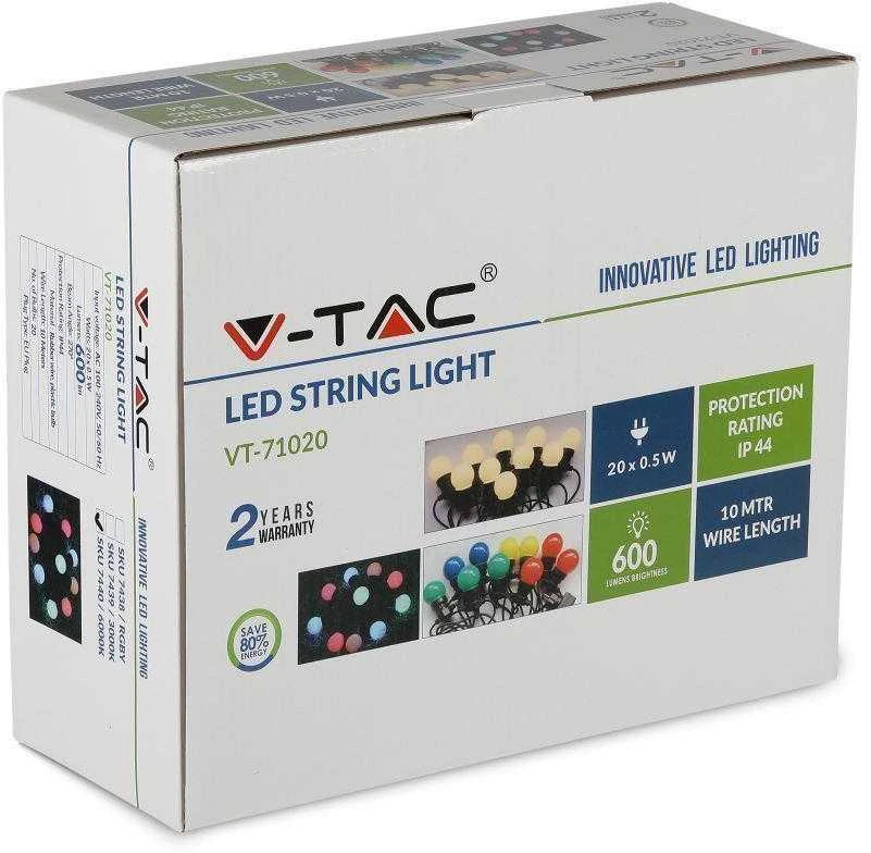V-tac 0,50W lempučių juosta su EURO jungtimi, IP20. Laido ilgis 10m., spalva RGBY