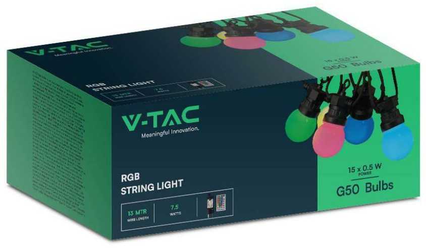V-tac 15x0,5W LED lempučių girlianda, RGB, 13m, IP44