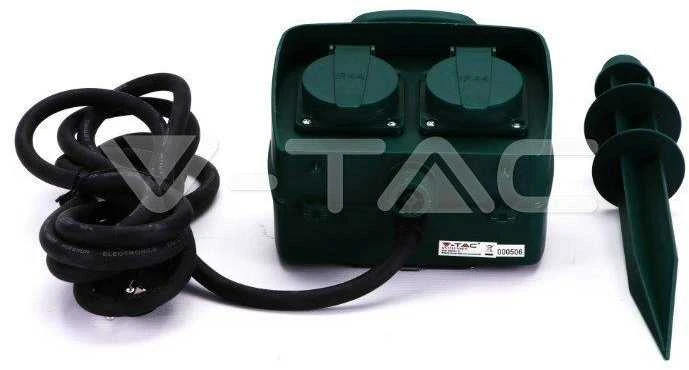 V-tac 2-vietis įsmeigiamas skirstytuvas su mechaniniu laikmačiu, IP44, žalios spalvos