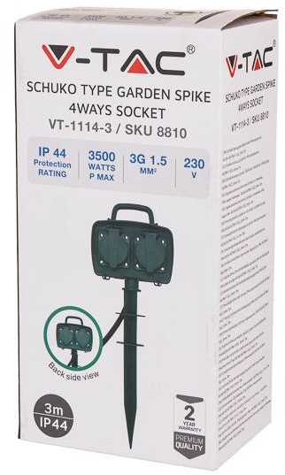 V-tac 4-vietis įsmeigiamas skirstytuvas, IP44, žalios spalvos