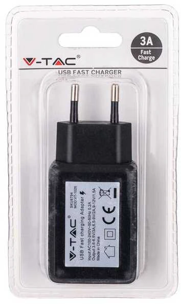 V-TAC USB sieninis įkroviklis pakuotėje