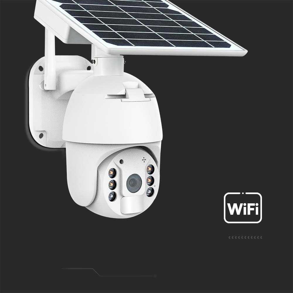 V-tac Valdoma HD 2MP WiFi apsaugos kamera, balta, su judesio davikliu ir saulės baterija