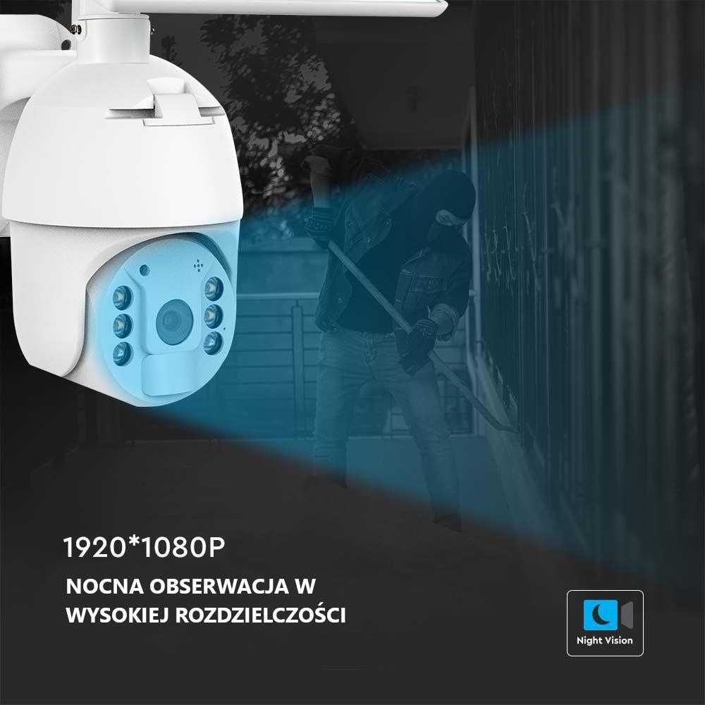 V-tac Valdoma HD 2MP WiFi apsaugos kamera, balta, su judesio davikliu ir saulės baterija