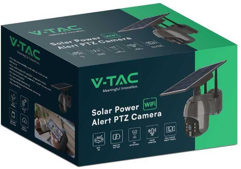 V-tac Valdoma HD 2MP WiFi apsaugos kamera, juoda, su judesio davikliu ir saulės baterija