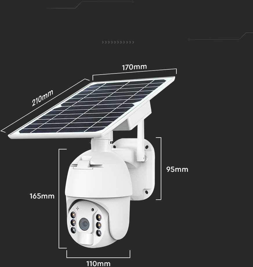 V-tac Valdoma HD 2MP WiFi apsaugos kamera, balta, su judesio davikliu ir saulės baterija